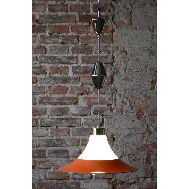 Metal Mid-Century Chandelier in Brass and Lacquered Steel, Czech, 1960s For Sale - Image 7 of 18