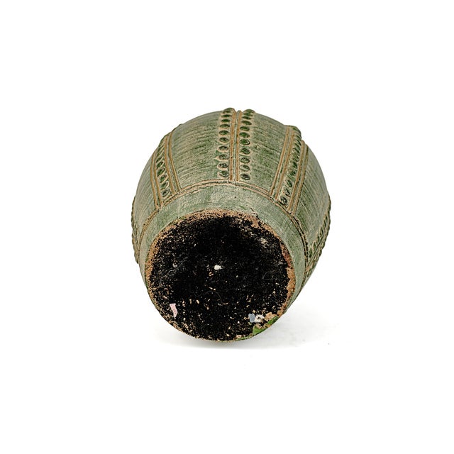 Ceramic Large Primitive Antique Chinese Emerald Green Elephant Vase For Sale - Image 7 of 9