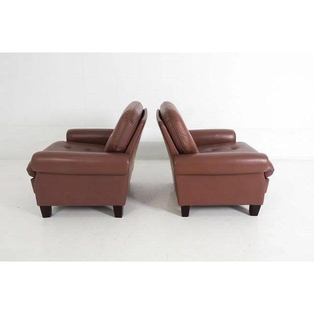 Mid-Century Modern Pair Tufted Leather Lounge Chairs Pair Mid Century EuroVintage For Sale - Image 3 of 16