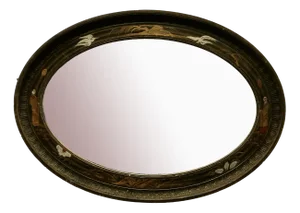 Black Lacquer Carved Chinoiserie Oval Wall Mirror