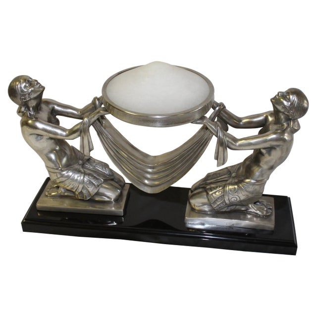 Art Deco Lady Lamp Silvered Bronze Alabaster Shade For Sale In Los Angeles - Image 6 of 18