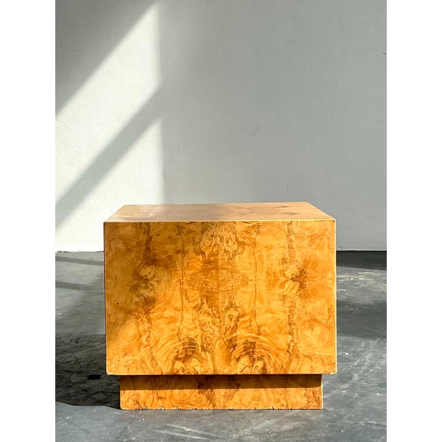 Vintage Boho Burl Wood Cube Side Table For Sale - Image 10 of 12
