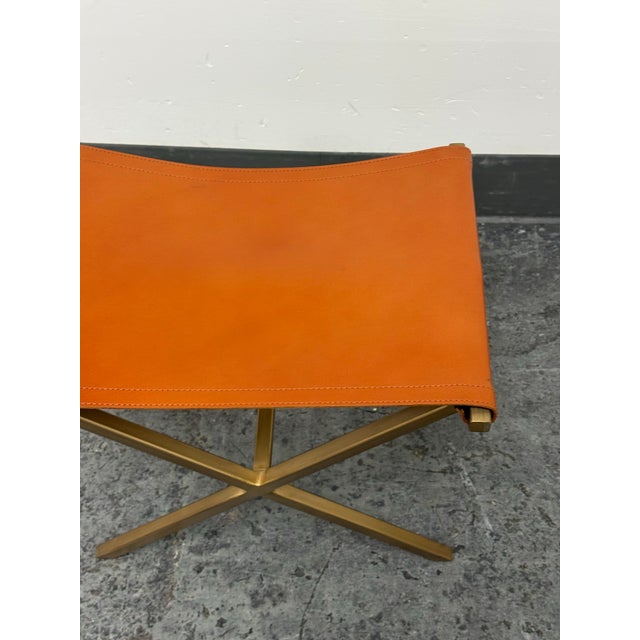 Orange Cb2 Leather Director's Stool For Sale - Image 8 of 12