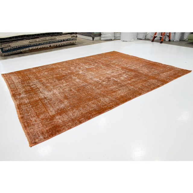 1930s Antique Room Size Orange Wool Rug Persian Overdyed With Allover Pattern For Sale - Image 5 of 11