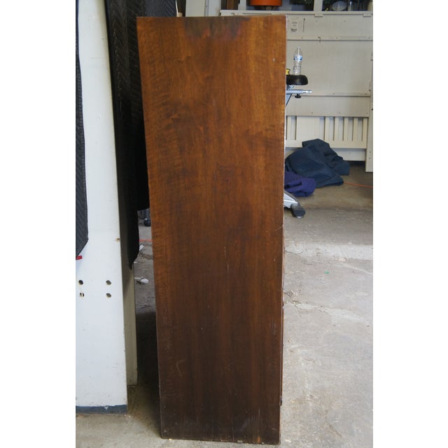 1940s Mid Century Walnut Burl Carved Library Bookcase Bookshelf Cabinet Drawers 58" For Sale - Image 12 of 14