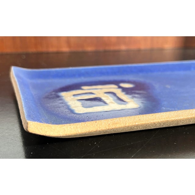 Ceramic Vintage Bliue Mid Century Modern Art Pottery Tray / Dish For Sale - Image 7 of 9