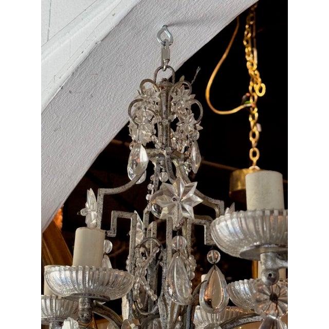 Mid 20th Century Pair of Petite Maison Bagues Silver Leaf and Crystal Chandeliers For Sale - Image 5 of 6