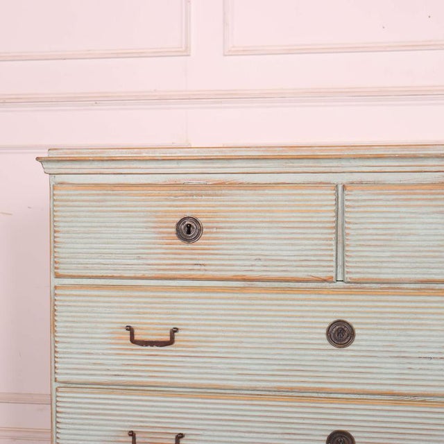 Early 19th C Swedish pine commode with fluted drawer front. 1820 This piece is designed in the style of the selected...