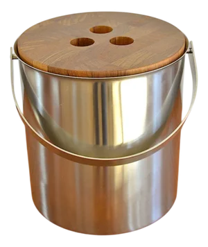 Mid-Century Steel and Teak Cylinda Line Ice Bucket by Arne Jacobssen for Stelton, 1960s