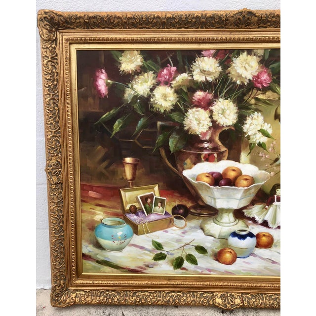 Mid 20th Century P. Mozah 20th Century Oil Painting, Still Life, Spring Flowers, Ornate Gold Frame For Sale - Image 5 of 15