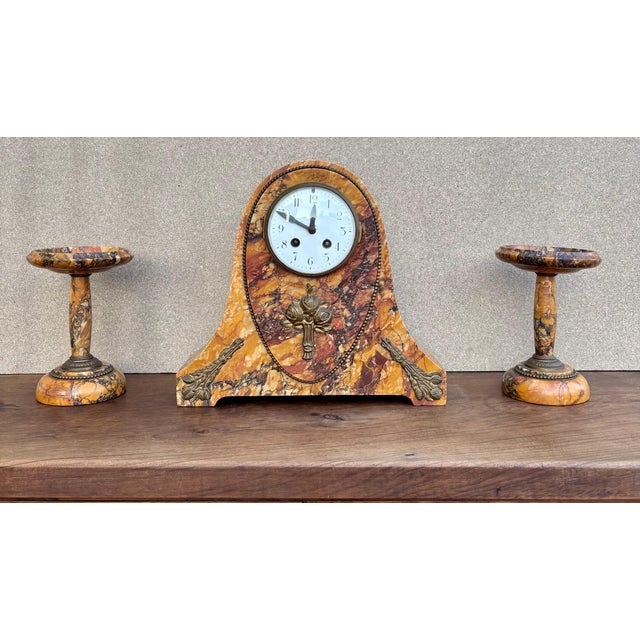 Art Deco Classic French Mantel Clock by Société Clusienne, Marble Base, 1920 For Sale - Image 3 of 16