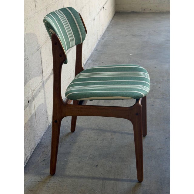 Wood In Style of Erik Buch Model 49 Teak Dining Chair Green Striped Upholstery Danish Mid-Century Modern 1960s For Sale - Image 7 of 10