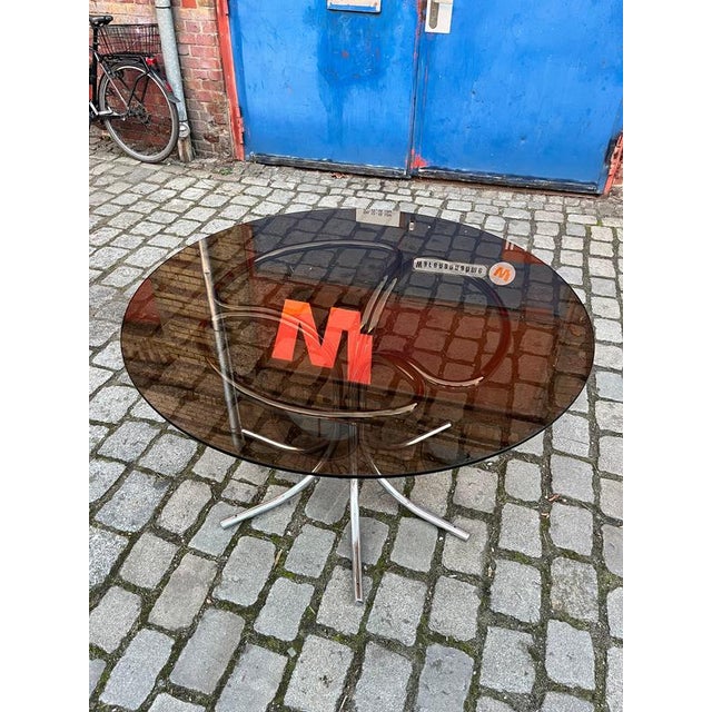 Round Dining Table in Smoked Glass and Chrome by Gastone Rinaldi For Sale - Image 5 of 10
