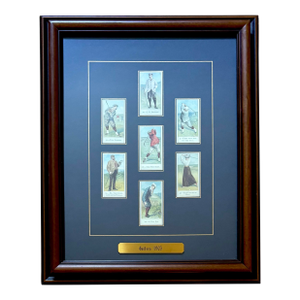 7 Antique Golf Memorabilia Tobacco Cards, Framed