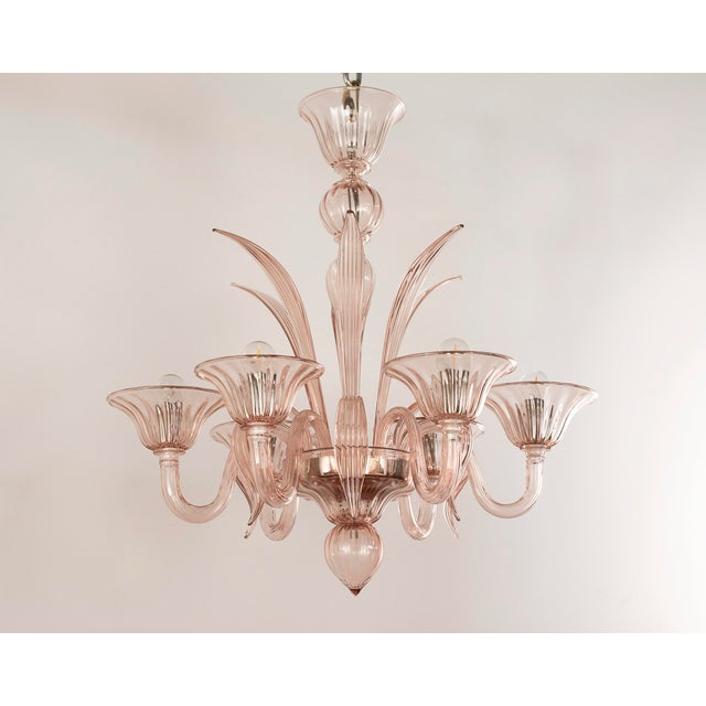 Mid-Century Modern Handmade Cipria Pink Murano Glass Six-Light Chandelier, Italy, 1980s For Sale - Image 3 of 12