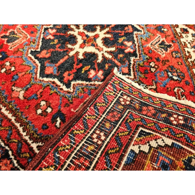 Vintage Heriz Rug, Hand-Knotted Wool, Geometric Medallion Pattern, Red & Ivory, 3x5 For Sale - Image 16 of 17