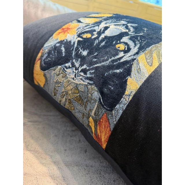 Handmade Panther Velvet Lumbar Cushion Cover For Sale - Image 11 of 12