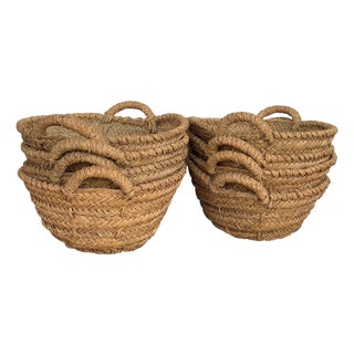 Late 19th Century Set of 8 Spanish Woven Wicker Olive Grape Harvest Basket For Sale