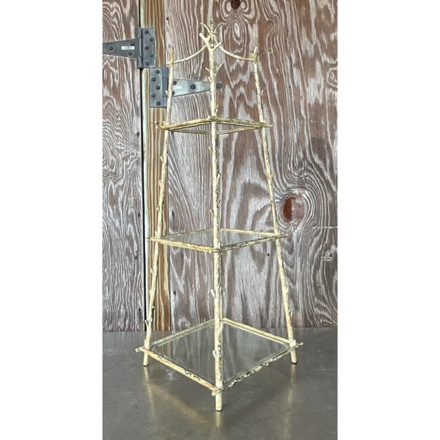 A fabulous vintage Boho table top etagere. A chic Faux Bois design in a washed finish. Perfect for entertaining or to...