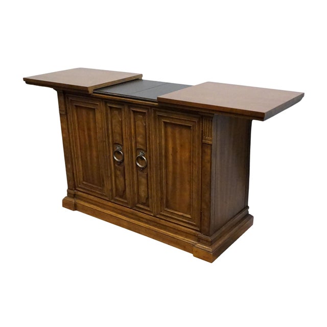 Wood Drexel Furniture Walnut Italian Neoclassical Tuscan Style 60" Slide Top Server Buffet For Sale - Image 7 of 18