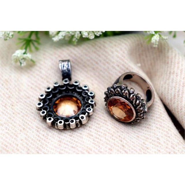 Ring and Pendant Set in Silver, Set of 2, in Worn conditions. Designed 1980 to 1989