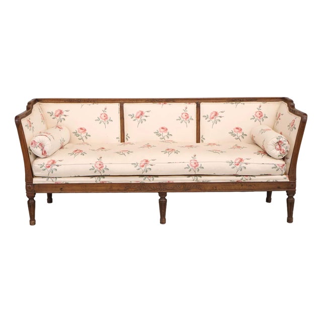French Louis XVI Carved Walnut Settee, 19th Century For Sale