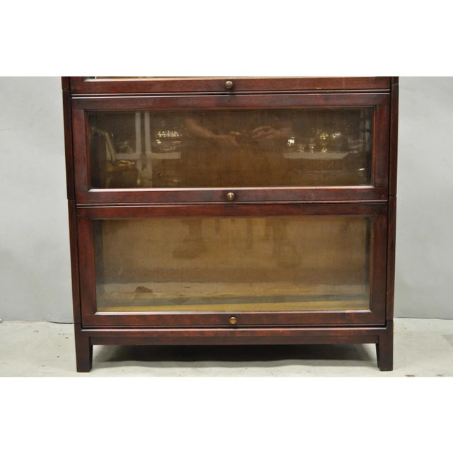 Antique Mahogany 4 Section Barrister Bookcase Glass Door Stacking Lawyer Cabinet For Sale - Image 4 of 16