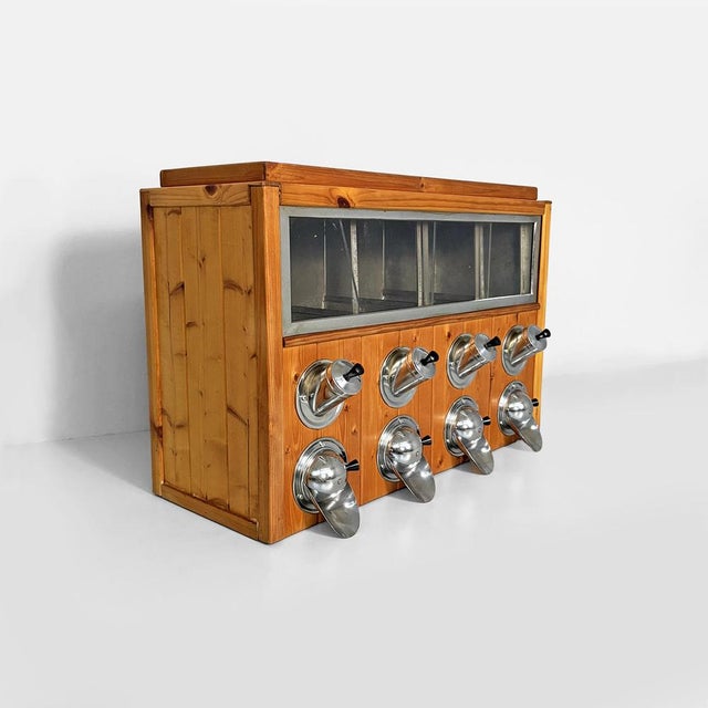 Italian coffee dispenser in wood, glass and metal, 1960s Countertop coffee dispenser with a wooden structure and lid,...