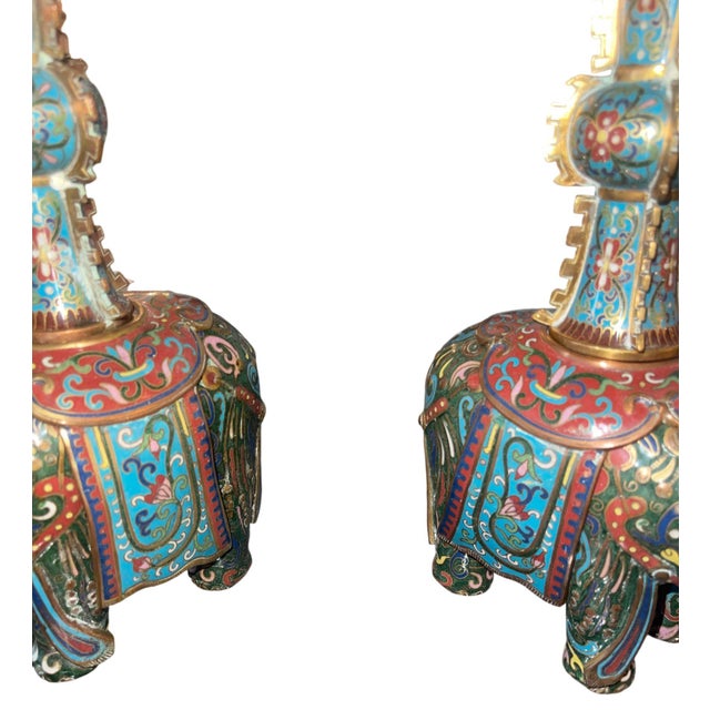 Metal Pair of 19th Century Chinese Cloisonné Elephant Gu Vases For Sale - Image 7 of 10