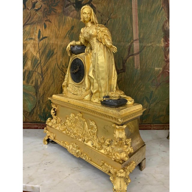 Antique French Clock in Gilded Bronze, 1850 For Sale - Image 11 of 13
