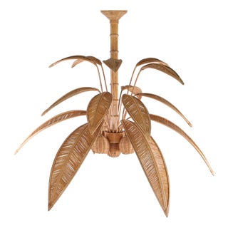 Large Palm Tree Rattan Chandelier For Sale