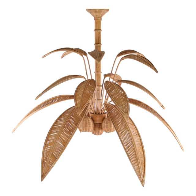 Large Palm Tree Rattan Chandelier For Sale