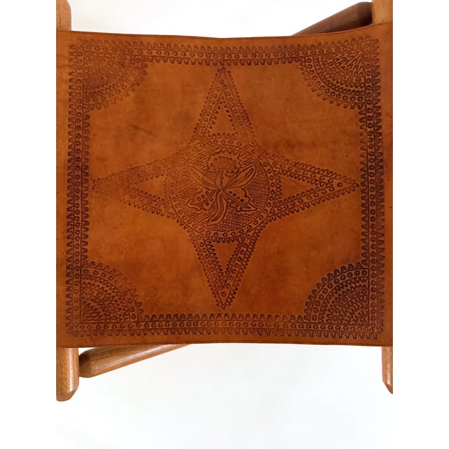 Brown Vintage Leather Tooled Folding Stool For Sale - Image 8 of 14