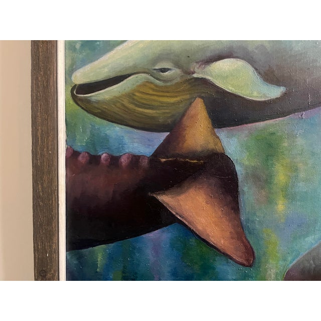 2000 - 2009 Original Oil Painting Whale Art Signed Diane McGrath 32 X 26 Framed Marine Life For Sale - Image 5 of 11