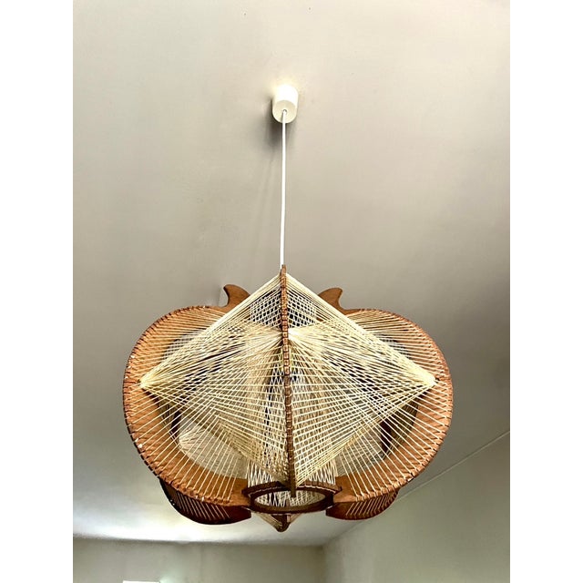 Scandinavian Cotton and Wood Pendant Light with Taut Wires, 1960 For Sale - Image 11 of 11