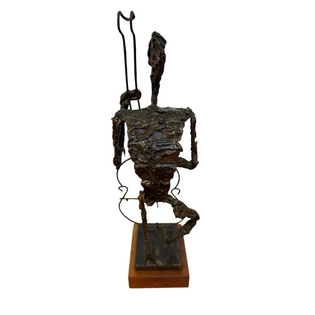 1960s Mid-Century Brutalist Musician Figurine Sculpture on Wood Pedestal 24” H For Sale - Image 5 of 8