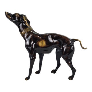Vintage Patinated Bronze Italian Greyhound / Whippet Sculpture – Mid-Century Elegance For Sale