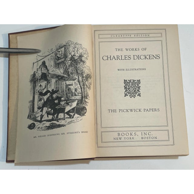 Burgundy Antique Charles Dickens Books - Set of 13 - Burgundy Gold Black Decorative Books For Sale - Image 8 of 10