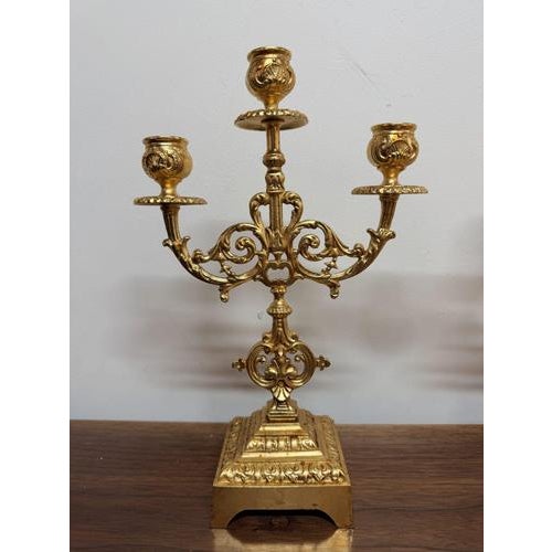 Louis XIV Gilt Brass Candleholders, Set of 2 For Sale - Image 5 of 6