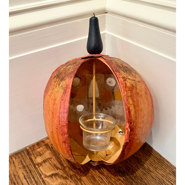 Vintage Metal Pumpkin Head Lantern on Wooden Pole For Sale In Boston - Image 6 of 12