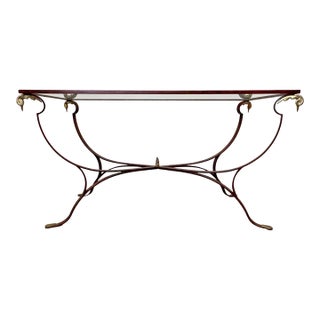 C. 1940s Maison Jansen Style Dining Table With Bronze Swan Finials For Sale