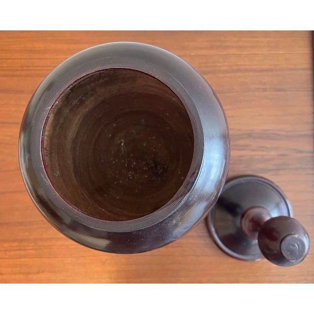 Large Antique 19th Century Pease Ware Turned Mahogany Footed Spice Storage Jar For Sale - Image 6 of 8