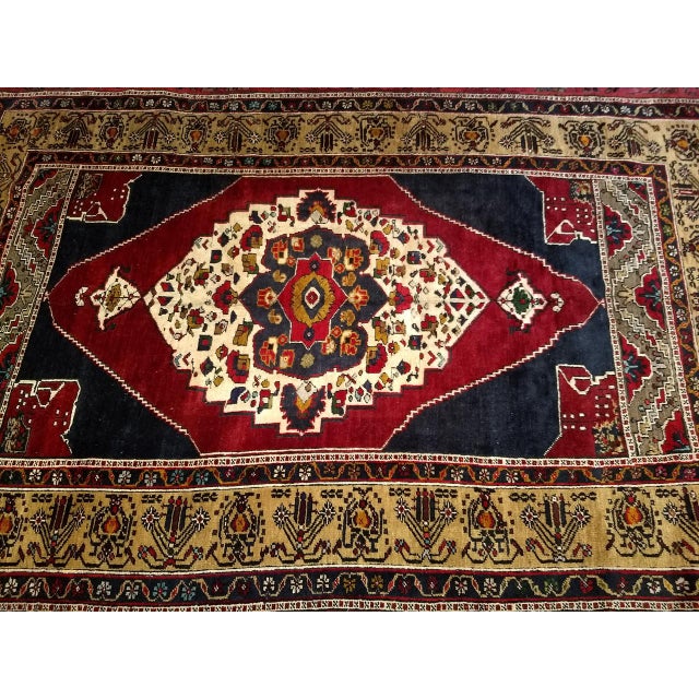 Vintage Turkish Oushak Area Rug, Hand-Knotted Geometric, Navy & Red, 6' x 9' For Sale - Image 14 of 17