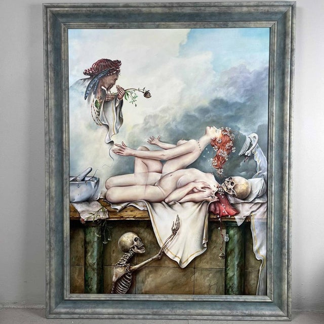1970s Joseph Laureys, Surrealist Scene, 1970s, Oil on Panel For Sale - Image 5 of 18