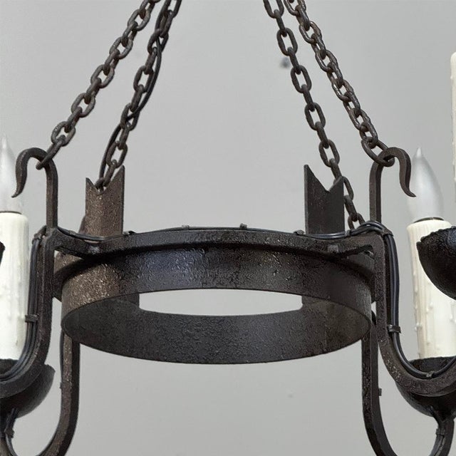 Antique Country French Wrought Iron Chandelier For Sale - Image 11 of 12