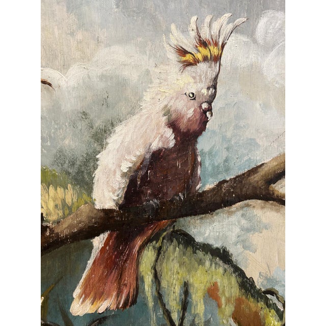 Blue Cockatoos, 1950s, Oil Paintings on Panel, Set of 2 For Sale - Image 8 of 9