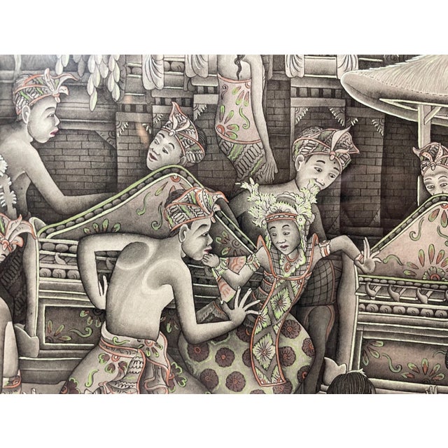 Vintage Original Balinese Ubud Indonesian Figural Landscape Watercolor Painting For Sale In New York - Image 6 of 8