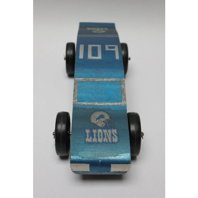 Mid-Century Modern Vintage Hand-Crafted Wooden Model Car With Detriot Lions Graphics For Sale - Image 3 of 13