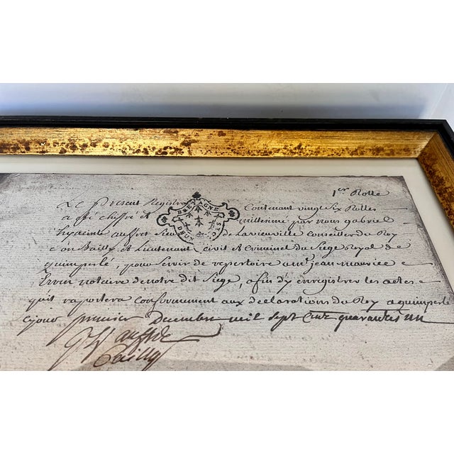 Antique 1700s Framed French Chateau Property Transaction Documents - A Pair For Sale - Image 9 of 18
