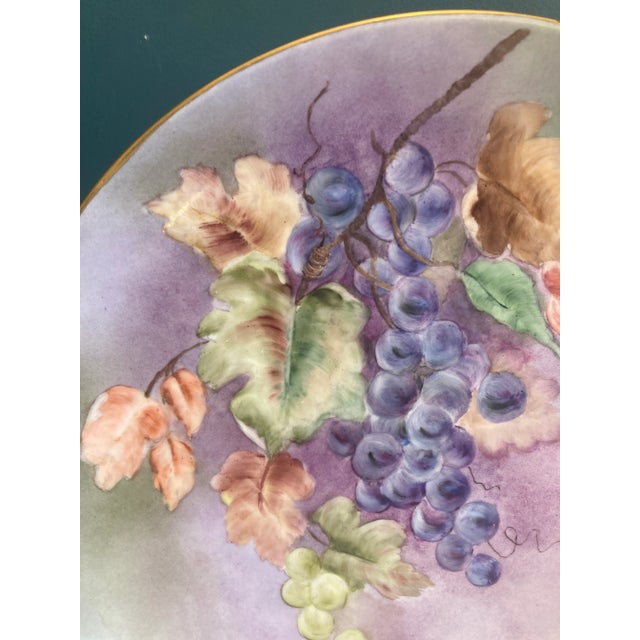 Mid-Century Modern Vintage Hand-Painted Grapes Decorative Wall Plate Signed by Artist For Sale - Image 3 of 10
